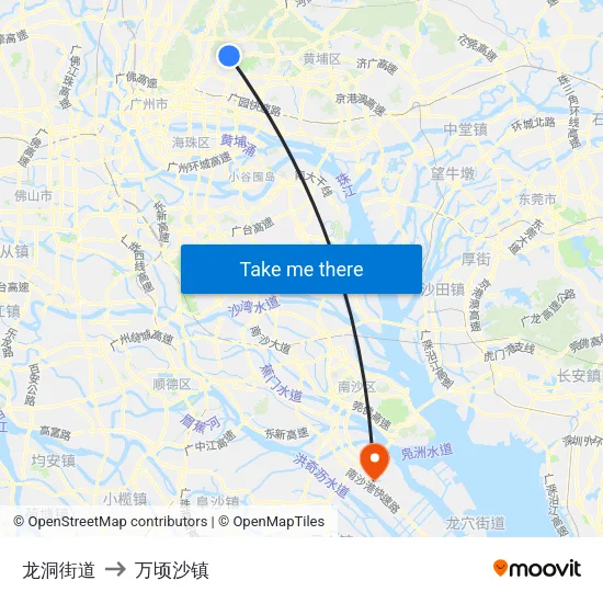 龙洞街道 to 万顷沙镇 map