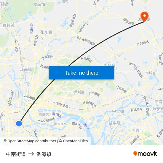中南街道 to 派潭镇 map