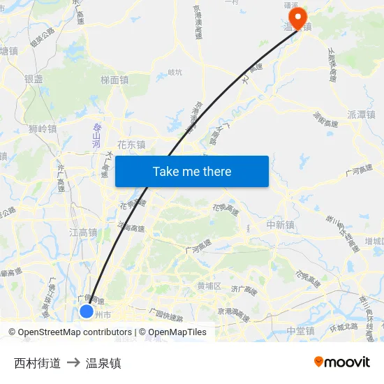西村街道 to 温泉镇 map