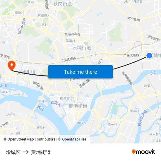 增城区 to 黄埔街道 map