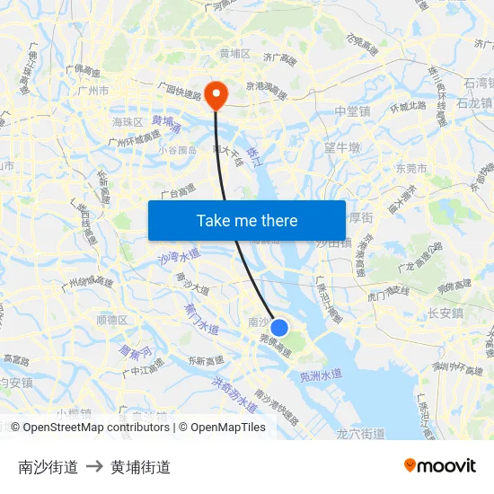 南沙街道 to 黄埔街道 map