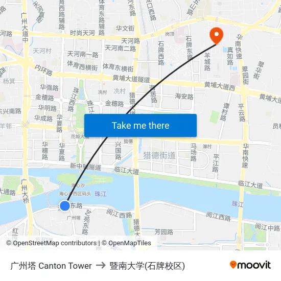 广州塔 Canton Tower to 暨南大学(石牌校区) map