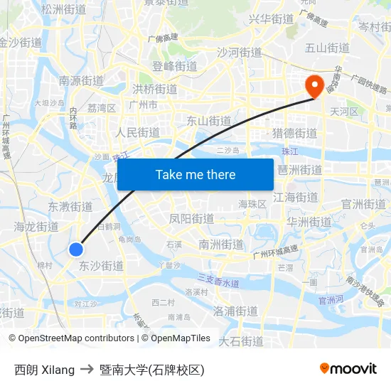 西朗 Xilang to 暨南大学(石牌校区) map
