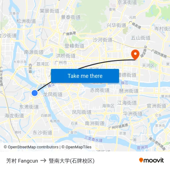芳村 Fangcun to 暨南大学(石牌校区) map