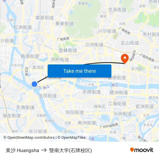 黄沙 Huangsha to 暨南大学(石牌校区) map