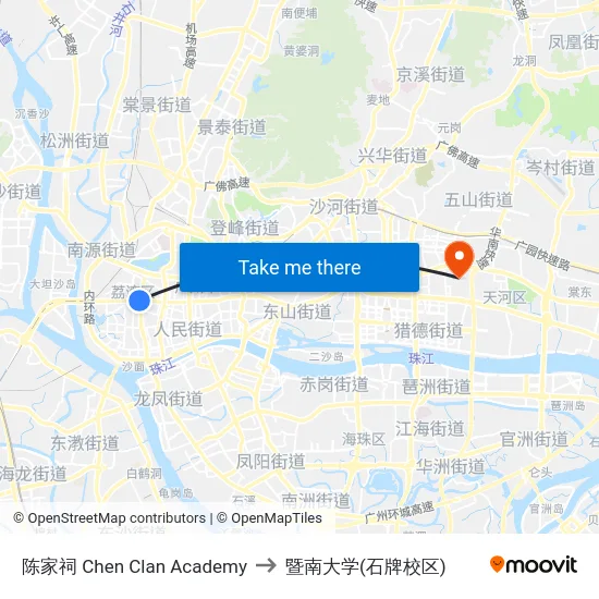 陈家祠 Chen Clan Academy to 暨南大学(石牌校区) map