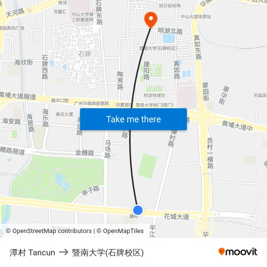 潭村 Tancun to 暨南大学(石牌校区) map