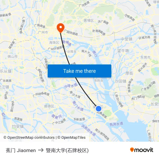 蕉门 Jiaomen to 暨南大学(石牌校区) map