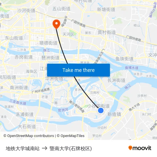 地铁大学城南站 to 暨南大学(石牌校区) map