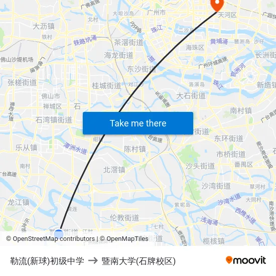 勒流(新球)初级中学 to 暨南大学(石牌校区) map