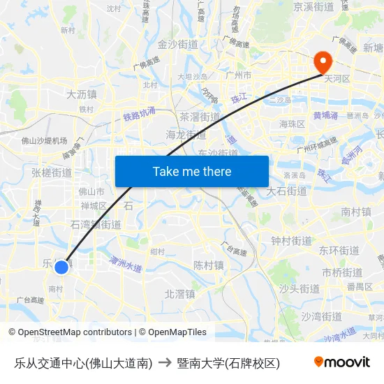 乐从交通中心(佛山大道南) to 暨南大学(石牌校区) map