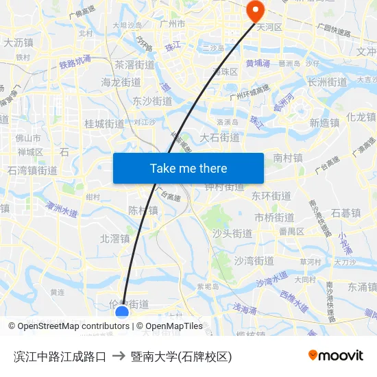 滨江中路江成路口 to 暨南大学(石牌校区) map