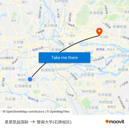 星星凯旋国际 to 暨南大学(石牌校区) map