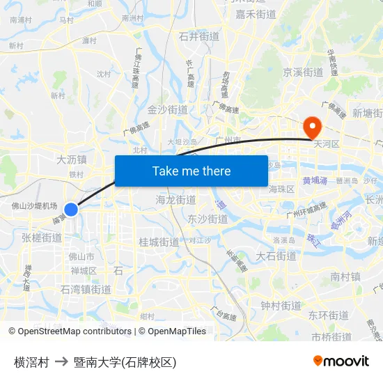 横滘村 to 暨南大学(石牌校区) map
