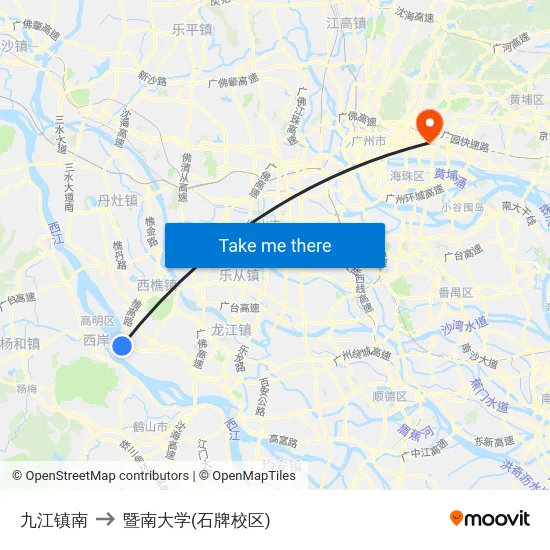 九江镇南 to 暨南大学(石牌校区) map
