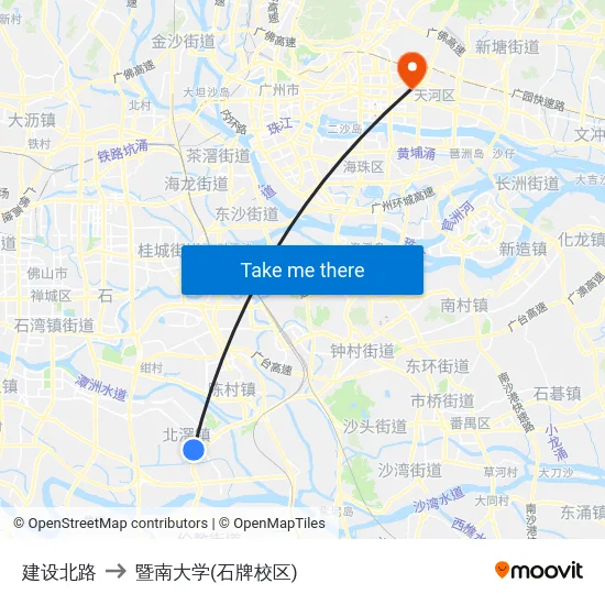 建设北路 to 暨南大学(石牌校区) map