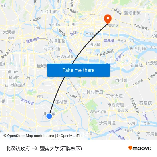 北滘镇政府 to 暨南大学(石牌校区) map