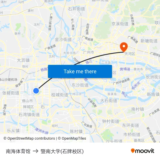 南海体育馆 to 暨南大学(石牌校区) map