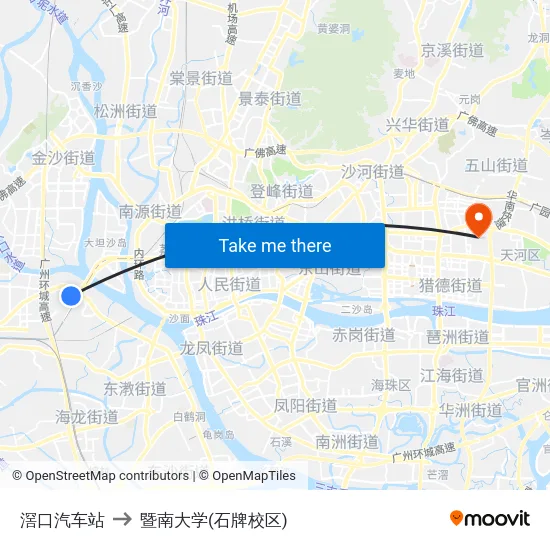 滘口汽车站 to 暨南大学(石牌校区) map