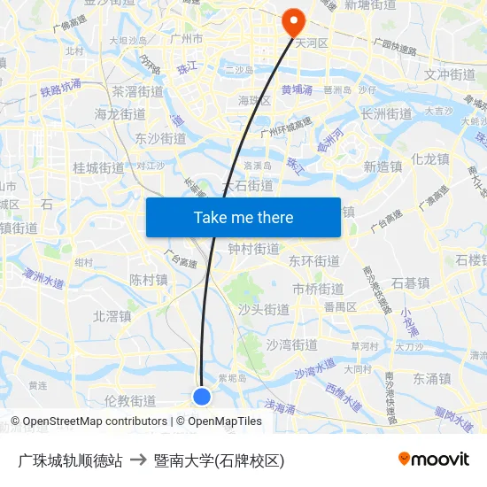 广珠城轨顺德站 to 暨南大学(石牌校区) map