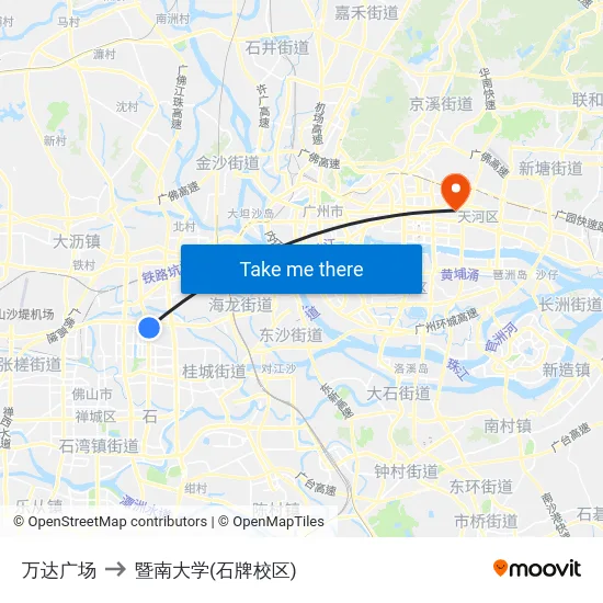 万达广场 to 暨南大学(石牌校区) map