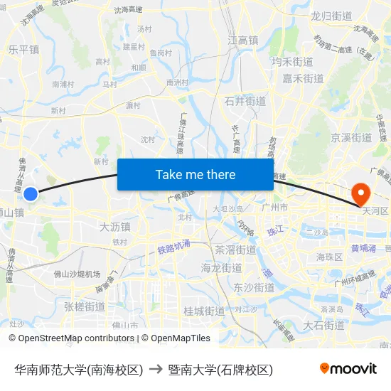 华南师范大学(南海校区) to 暨南大学(石牌校区) map