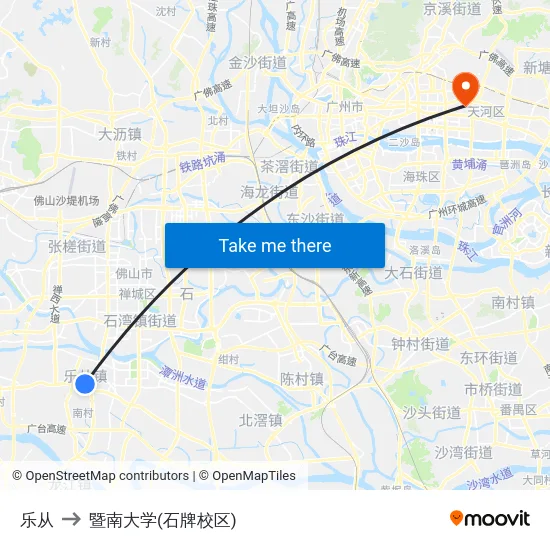 乐从 to 暨南大学(石牌校区) map