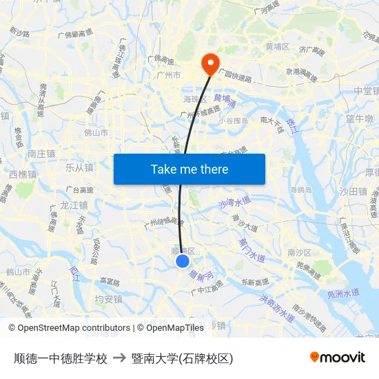 顺德一中德胜学校 to 暨南大学(石牌校区) map