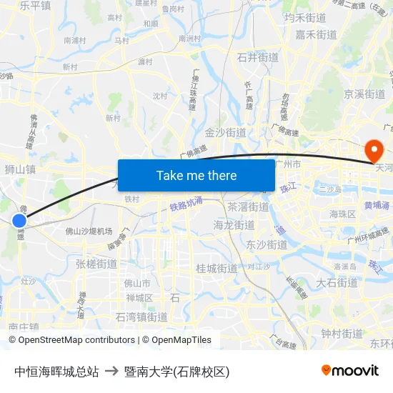 中恒海晖城总站 to 暨南大学(石牌校区) map