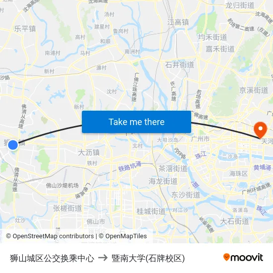 狮山城区公交换乘中心 to 暨南大学(石牌校区) map
