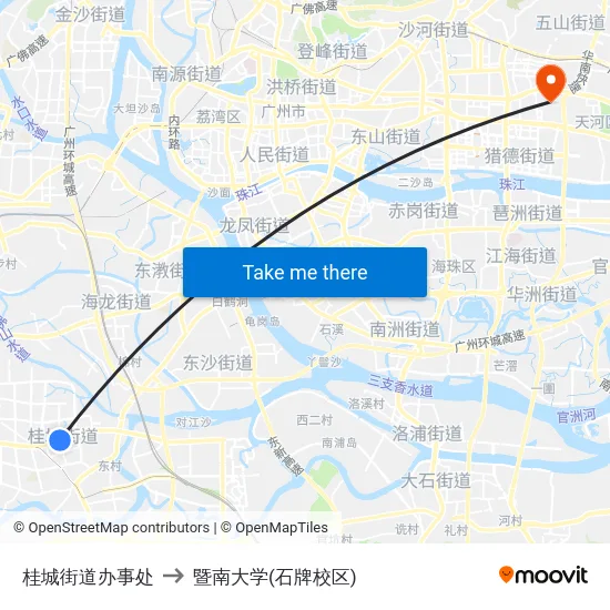 桂城街道办事处 to 暨南大学(石牌校区) map