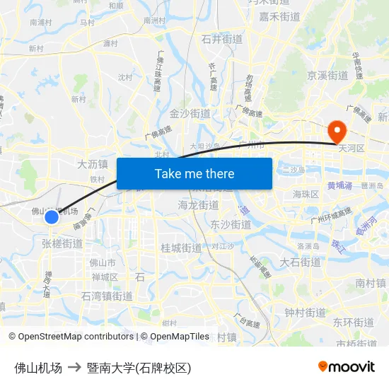佛山机场 to 暨南大学(石牌校区) map