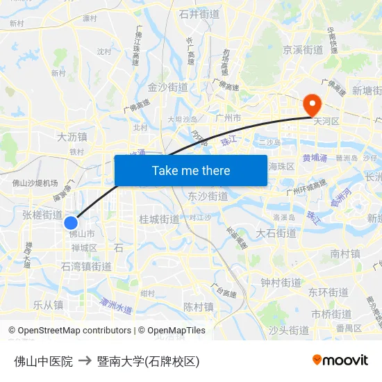 佛山中医院 to 暨南大学(石牌校区) map