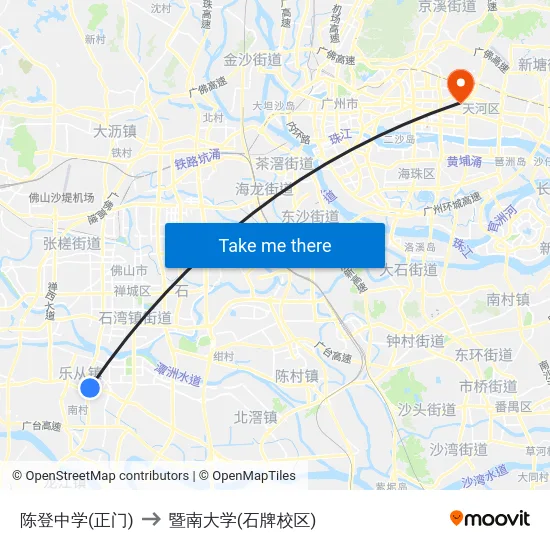 陈登中学(正门) to 暨南大学(石牌校区) map