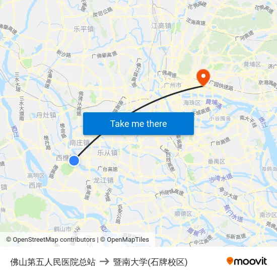 佛山第五人民医院总站 to 暨南大学(石牌校区) map