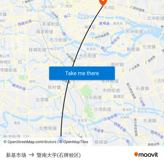 新基市场 to 暨南大学(石牌校区) map
