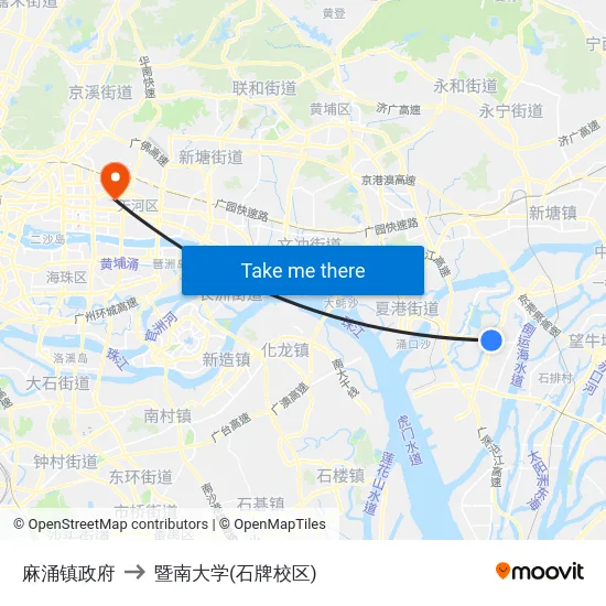 麻涌镇政府 to 暨南大学(石牌校区) map