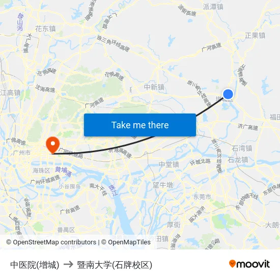 中医院(增城) to 暨南大学(石牌校区) map
