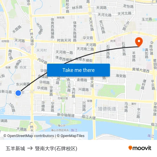 五羊新城 to 暨南大学(石牌校区) map