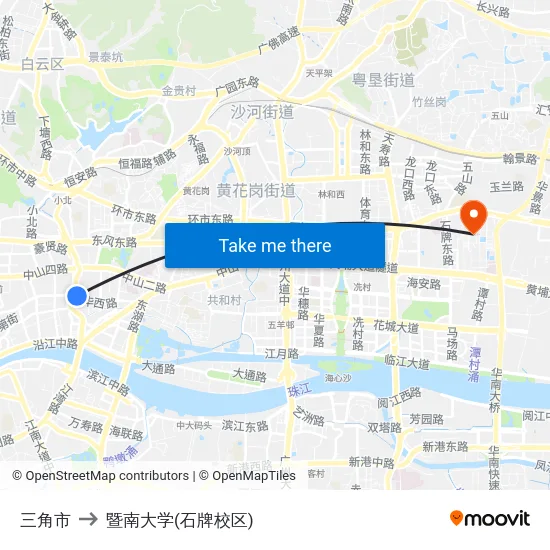 三角市 to 暨南大学(石牌校区) map