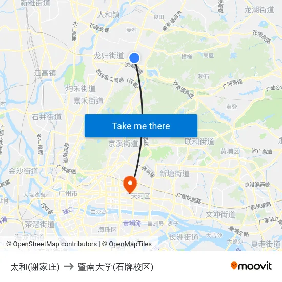 太和(谢家庄) to 暨南大学(石牌校区) map