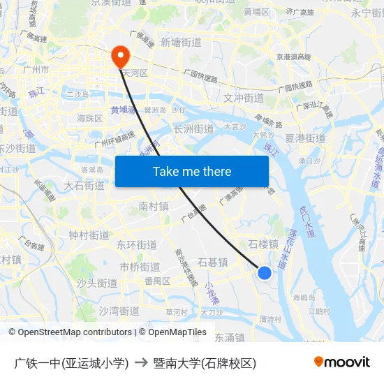 广铁一中(亚运城小学) to 暨南大学(石牌校区) map