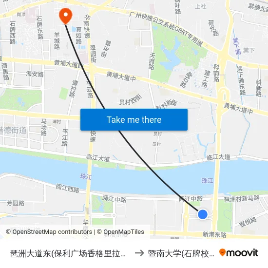 琶洲大道东(保利广场香格里拉酒店) to 暨南大学(石牌校区) map