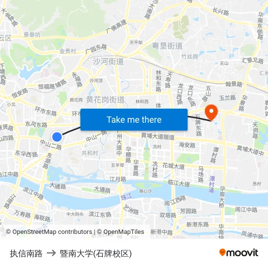 执信南路 to 暨南大学(石牌校区) map
