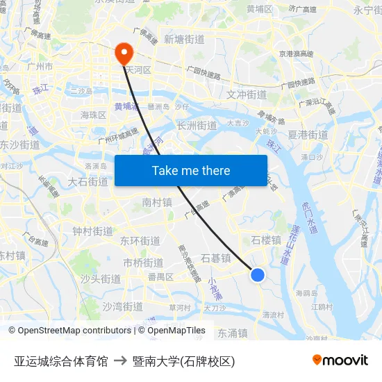 亚运城综合体育馆 to 暨南大学(石牌校区) map