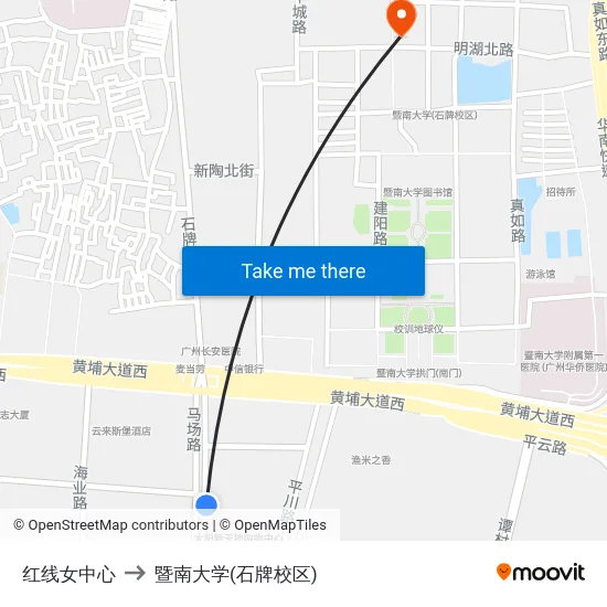 红线女中心 to 暨南大学(石牌校区) map