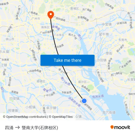 四涌 to 暨南大学(石牌校区) map