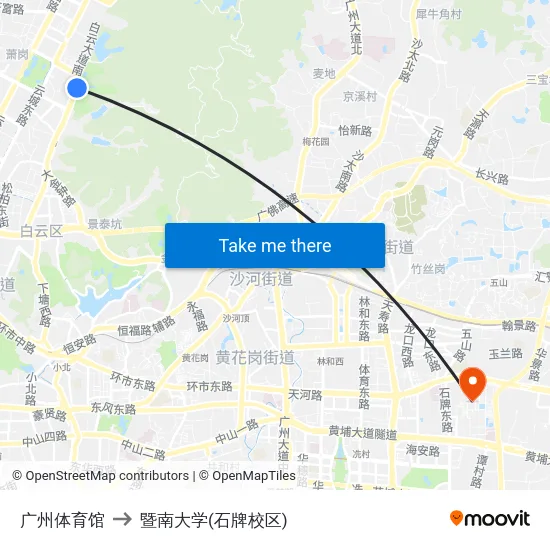 广州体育馆 to 暨南大学(石牌校区) map