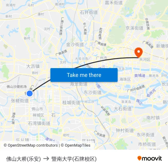 佛山大桥(乐安) to 暨南大学(石牌校区) map