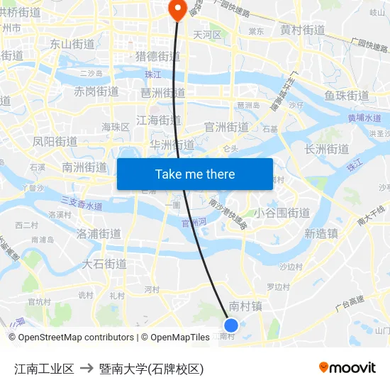 江南工业区 to 暨南大学(石牌校区) map